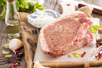Raw pork on a cutting board