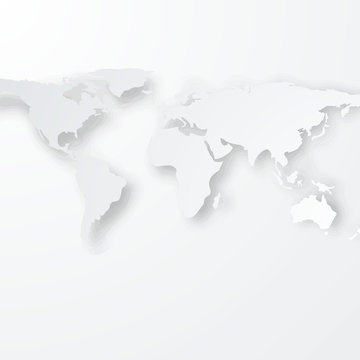 White/Grey World Map with Realistic Drop shadow /Vector