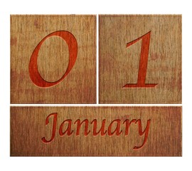 Wooden calendar January 1.
