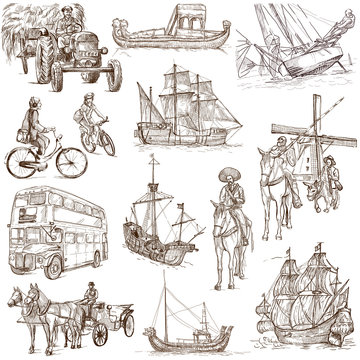 Transportation around the World 2 - full sized drawings on white