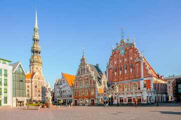 Town Hall Square in Riga, the capital of Latvia - obrazy, fototapety, plakaty