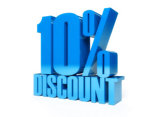 10 percent discount. Blue shiny text. Concept 3D illustration.