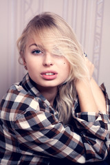 Fototapeta premium Beautiful girl portrait indoor