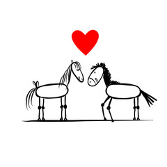 Fototapeta na wymiar Couple of horses in love, sketch for your design