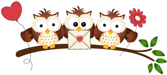 Cute Three Love Owls