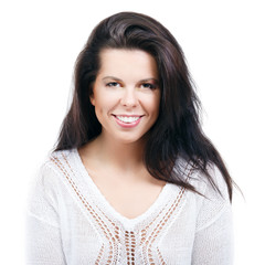 Portrait of an attractive woman on white background