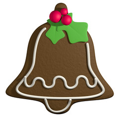 Gingerbread 3D cartoon christmas bell with holly