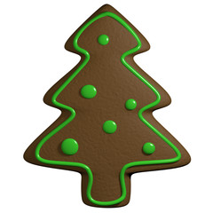 Gingerbread 3D cartoon christmas pine tree with ornaments