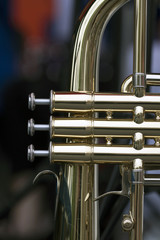 Close up of a part of a brass music instrument