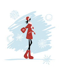 Girl in winter coat for your design