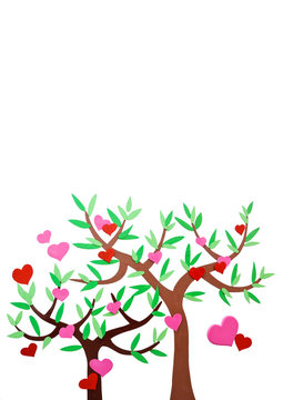 Heart-shaped symbol and tree on the white background