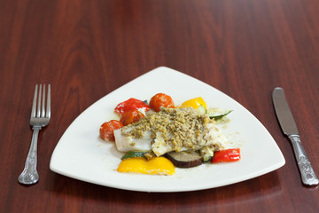 Front view of delicious fish meal