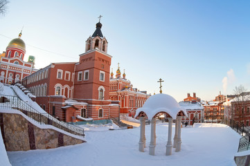 Iversky monastery in Samara, Russia. Winter - obrazy, fototapety, plakaty