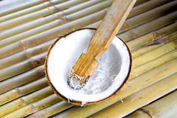 grate coconut on bamboo