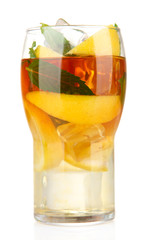 Iced tea with lemon and mint isolated on white