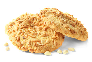 Homemade cookies with peanuts, isolated on white