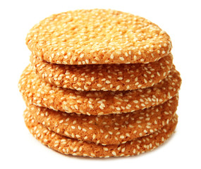 Homemade cookies with sesame seeds, isolated on white
