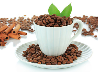 Coffee beans in cup isolated on white