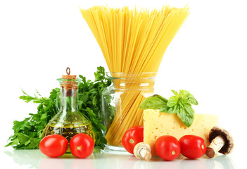 Pasta spaghetti with vegetables isolated on white