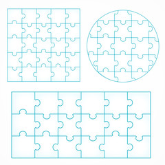 Various sizes puzzle isolated on white background