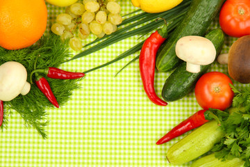 Cooking concept. Groceries on tablecloth background