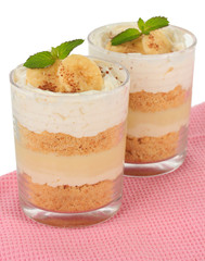 Delicious dessert with banana and caramel