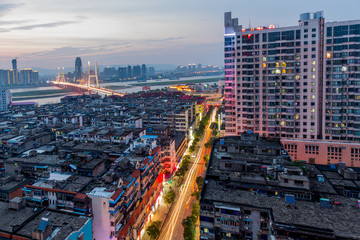 Obraz premium Aerial view of city at night