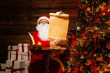 Santa Claus in wooden home interior 
