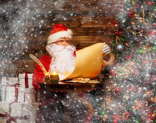 Santa Claus  in wooden home interior 