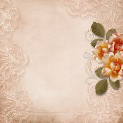 Vintage gorgeous  background with lace and roses