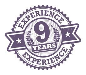 Grunge rubber stamp with the text 9 Years Experience