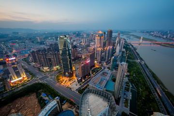 Fototapeta na wymiar Aerial view of city at night