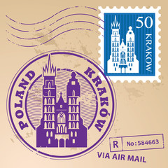 Fototapeta Stamp set with words Krakow, Poland inside, vector obraz
