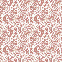 Lace seamless pattern with flowers on beige background