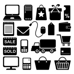 Internet shopping business icons set, isolated silhouettes