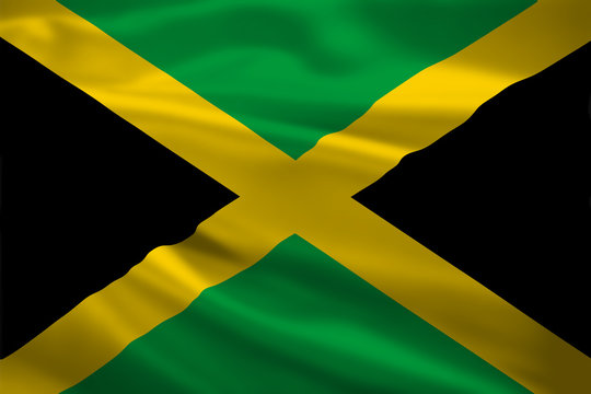 Jamaica flag blowing in the wind