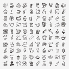 100 doodle coffee element icons set