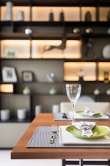 Modern style dish set on the table in dining room