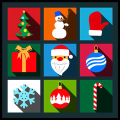 Set of Christmas long shadow flat icons