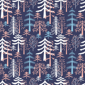 Fototapeta Fir trees seamless pattern