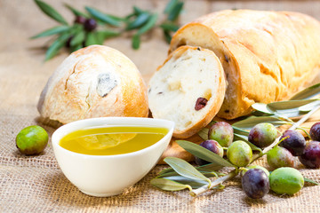 Ciabatta bread with olive oil.