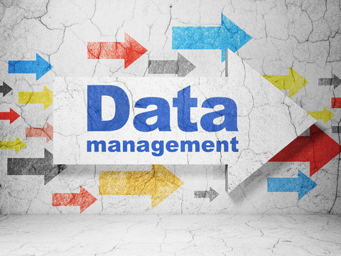 Data concept: arrow Data Management on grunge wall background