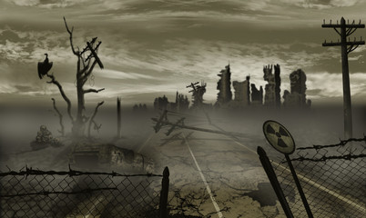The illustration on the theme of the apocalypse - obrazy, fototapety, plakaty