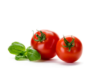 zwei tomaten mit Basilikum