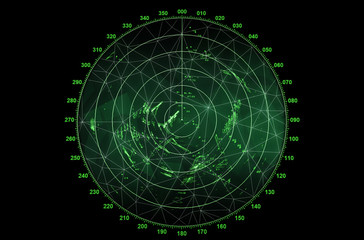 Modern radar screen with green round map