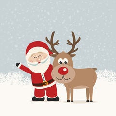 Fototapeta na wymiar santa claus and reindeer snowy background