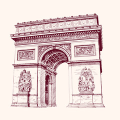 Arch of Triumph, Paris. hand drawn  vector illustration - obrazy, fototapety, plakaty