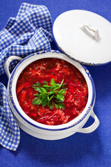 Russian and ukrainian national beetroot soup (Borsch)