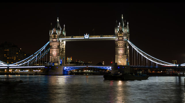 Tower Bridge on River Thames London UK  at night