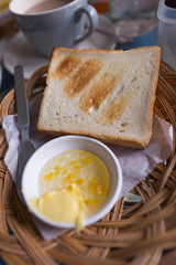 Toasted sliced bread with marmalade orange jam breakfast set
